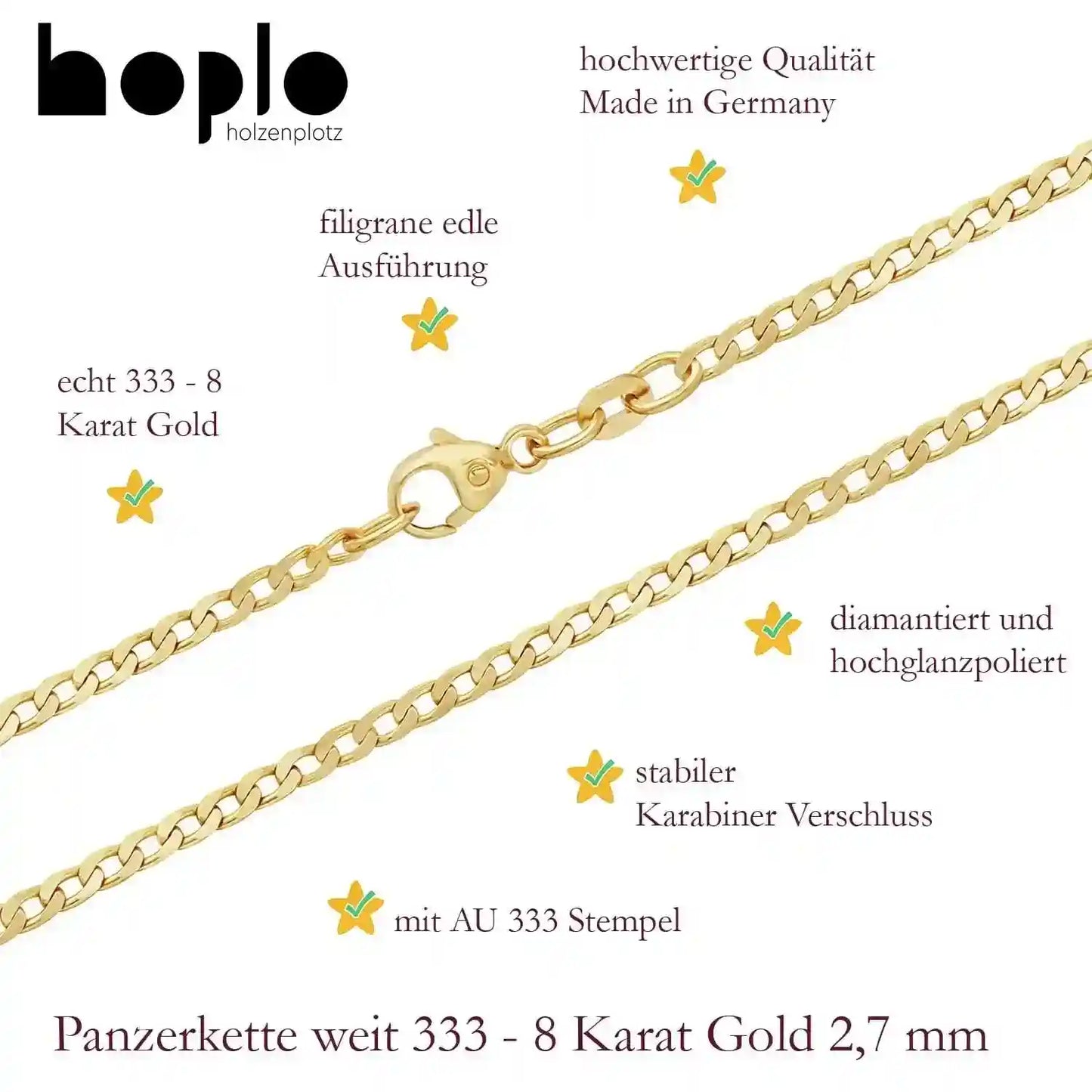 Goldkette Panzerkette Breite 2,6mm - 333-8 Karat Gold - Firma Holzenplotz - Silberketten-Goldketten.de 
