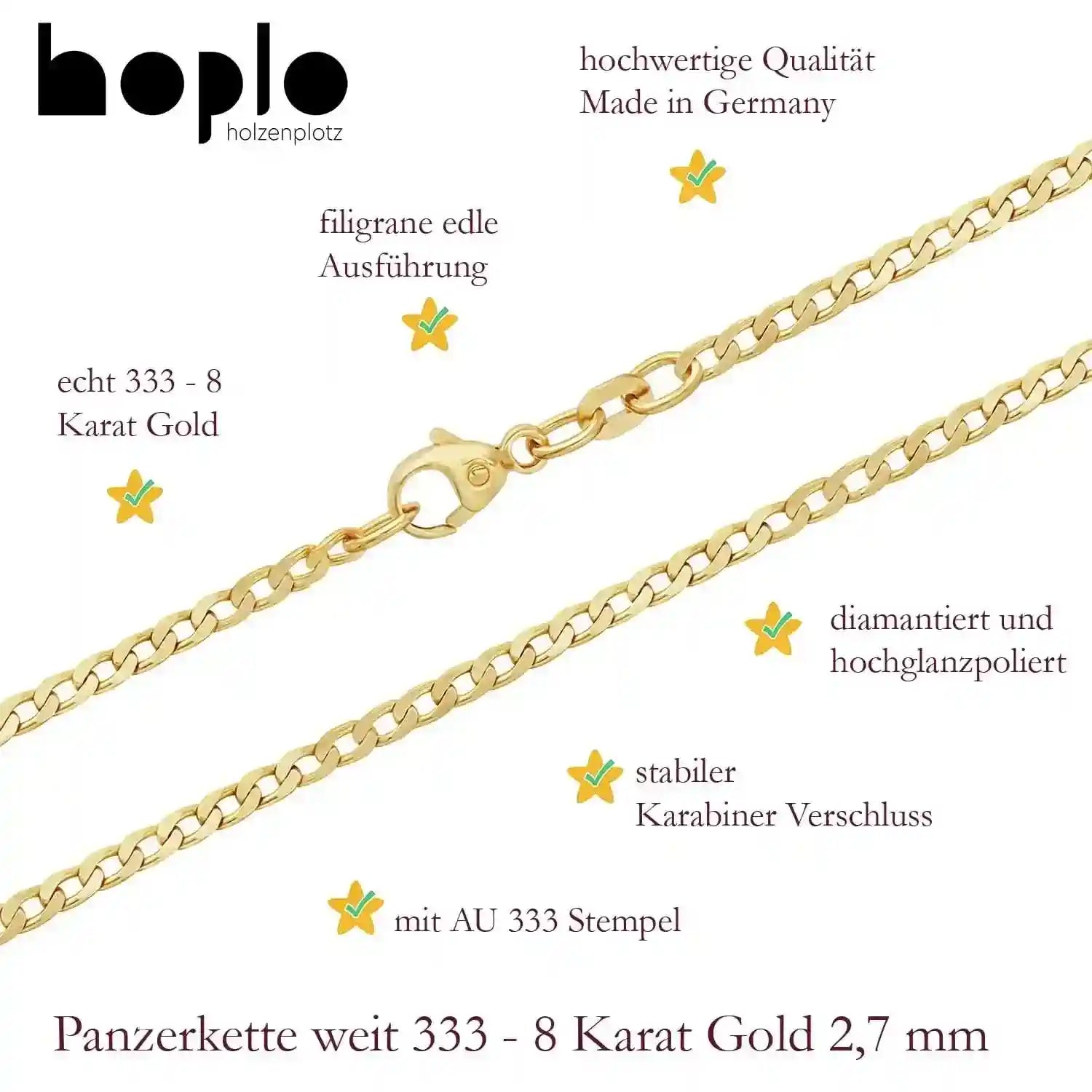 Goldkette Panzerkette Breite 2,6mm - 333-8 Karat Gold - Firma Holzenplotz - Silberketten-Goldketten.de 