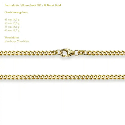 Goldkette Panzerkette Breite 3,0mm - 585-14 Karat Gold