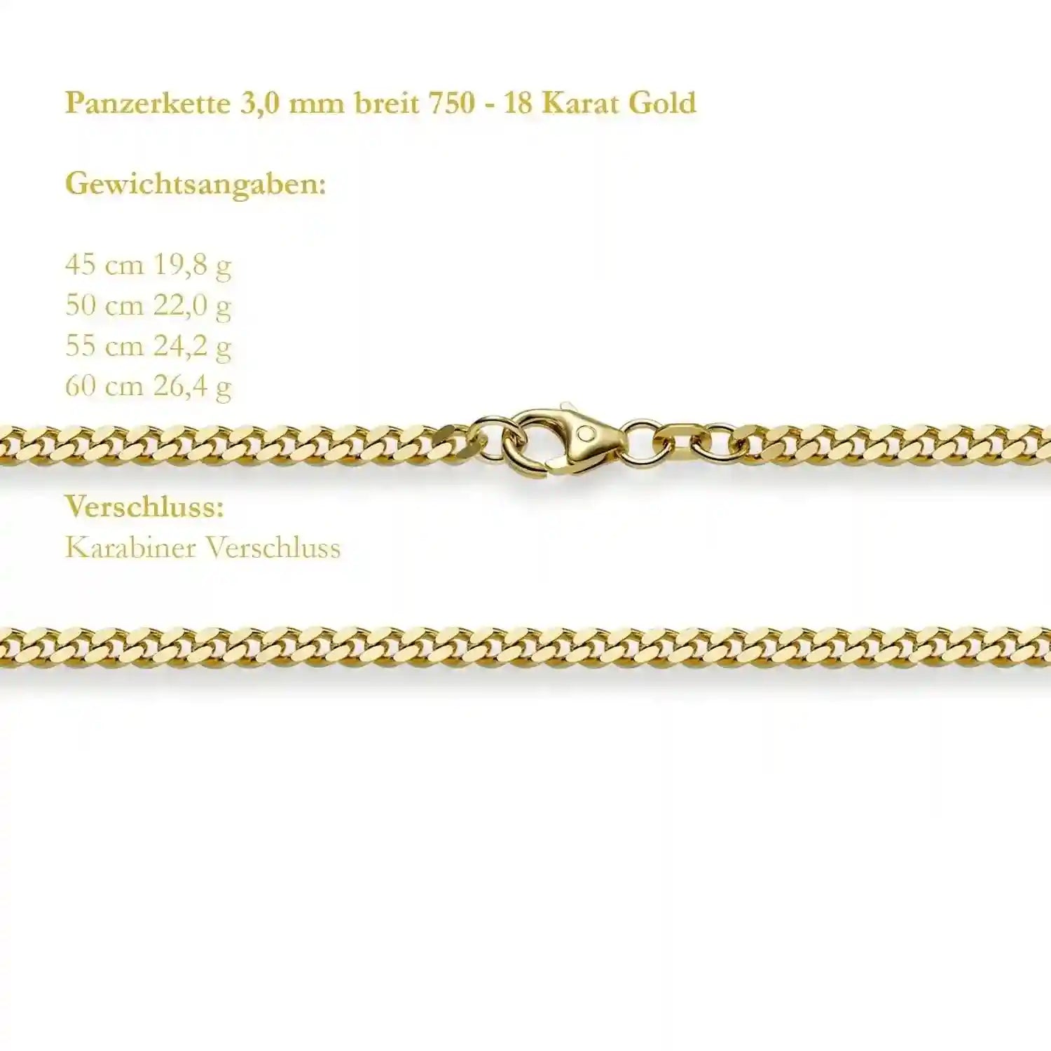 Goldkette Panzerkette Breite 3,0mm - 750-18 Karat Gold - Firma Holzenplotz - Silberketten-Goldketten.de 