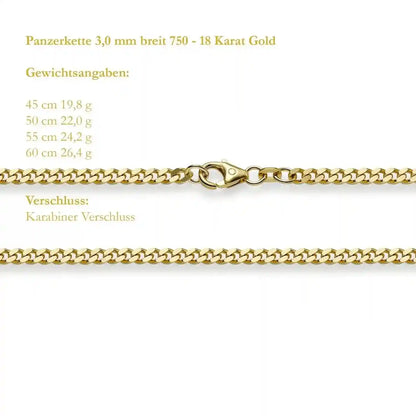 Goldkette Panzerkette Breite 3,0mm - 750-18 Karat Gold - Firma Holzenplotz - Silberketten-Goldketten.de 