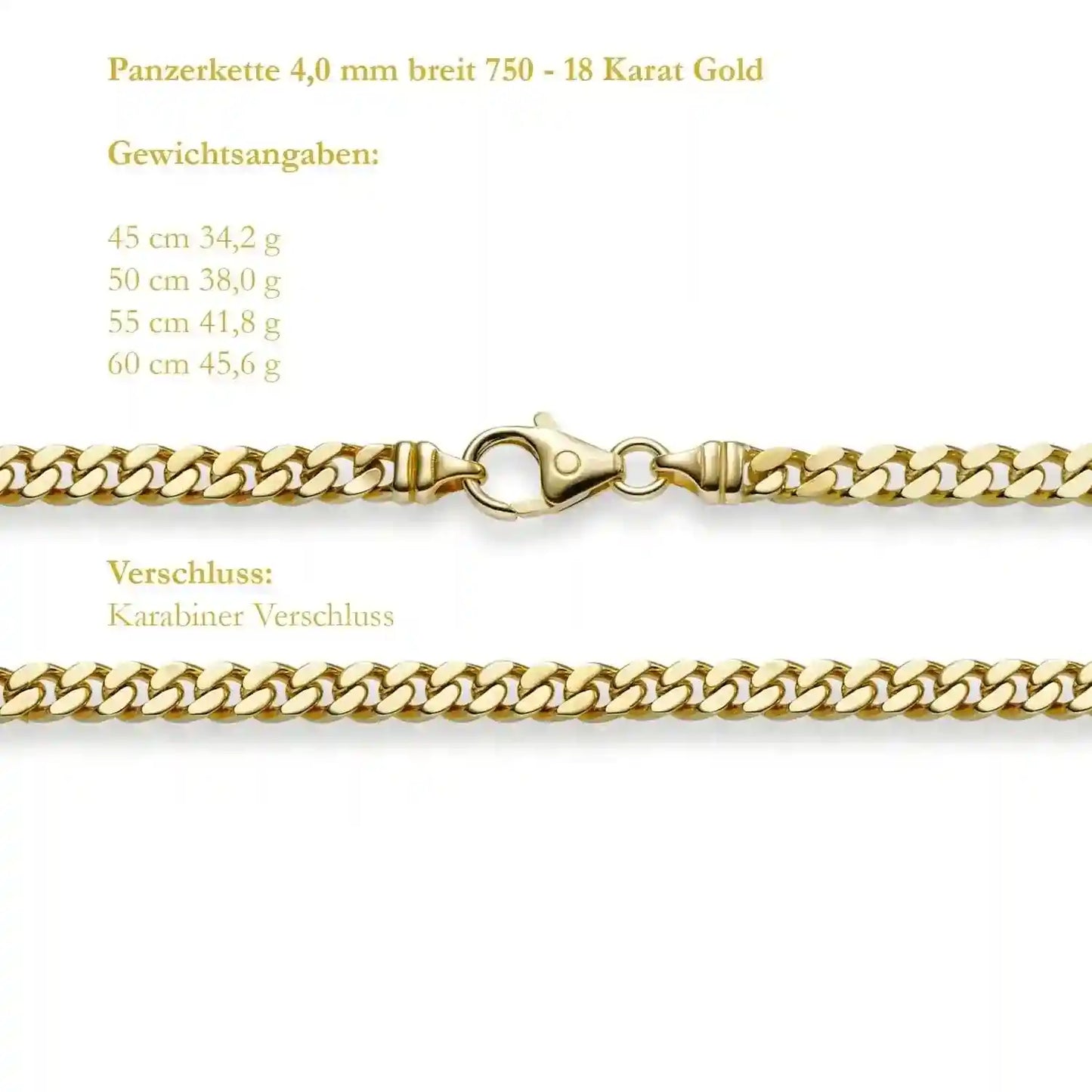 Goldkette Panzerkette Breite 4,0mm - 750-18 Karat Gold