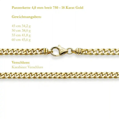 Goldkette Panzerkette Breite 4,0mm - 750-18 Karat Gold