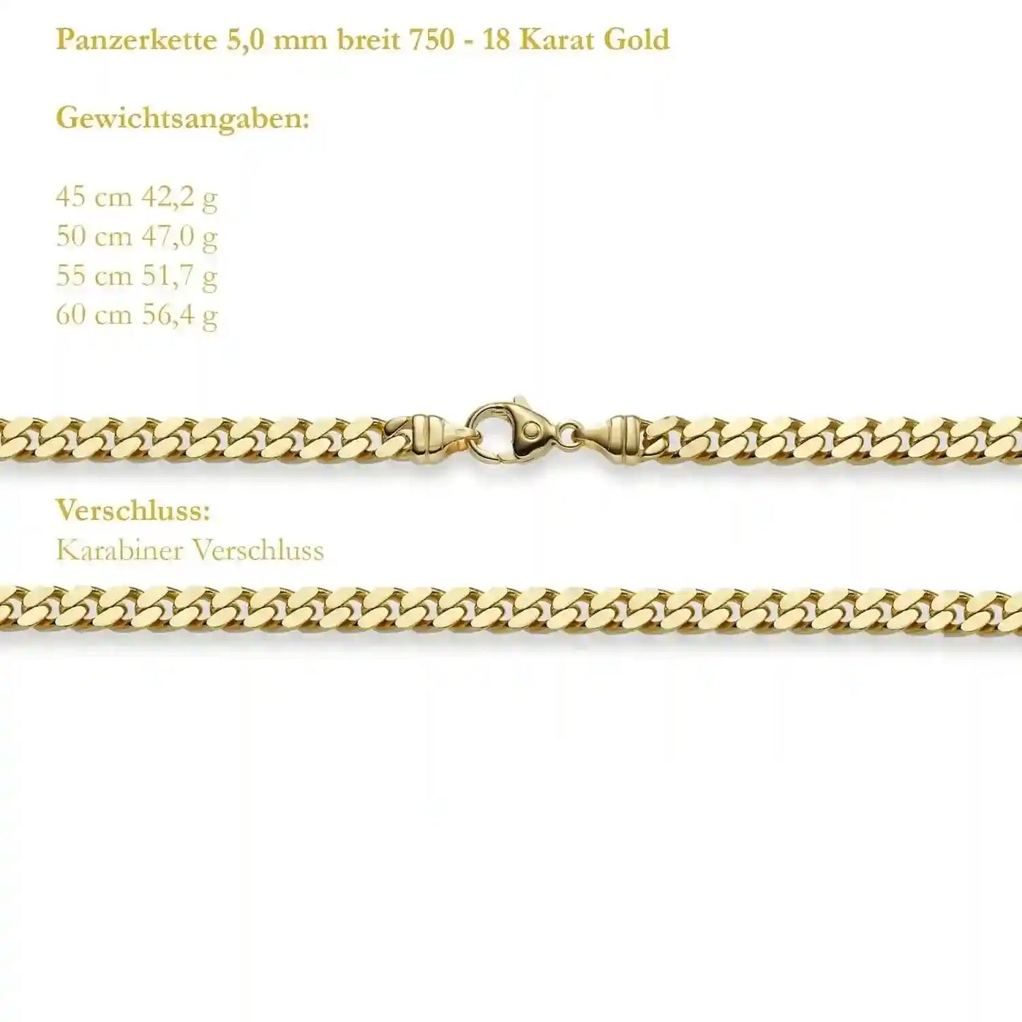 Goldkette Panzerkette Breite 5,0mm - 750-18 Karat Gold - Firma Holzenplotz - Silberketten-Goldketten.de 