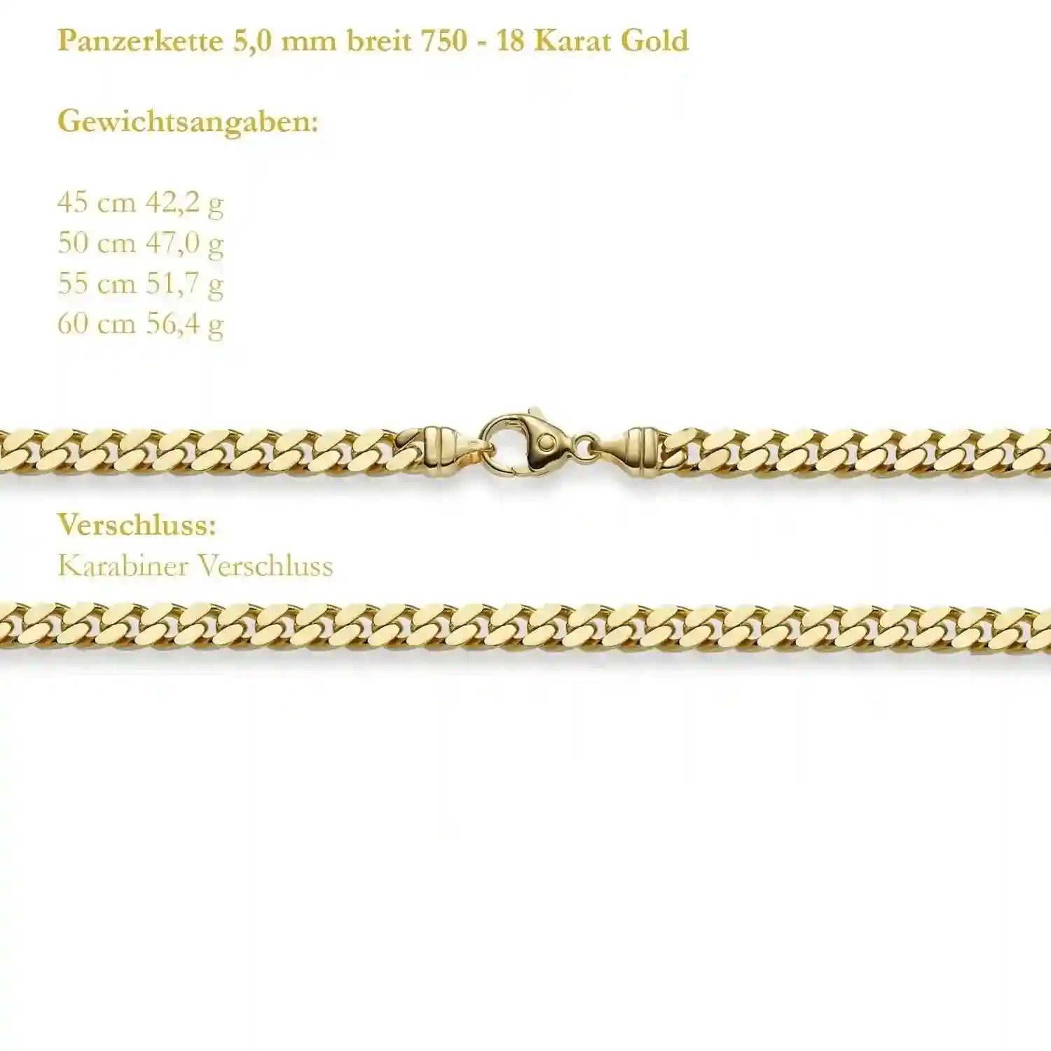 Goldkette Panzerkette Breite 5,0mm - 750-18 Karat Gold - Firma Holzenplotz - Silberketten-Goldketten.de 