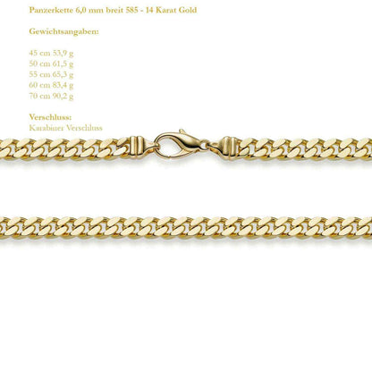 Goldkette Panzerkette Breite 6,0mm - 585-14 Karat Gold
