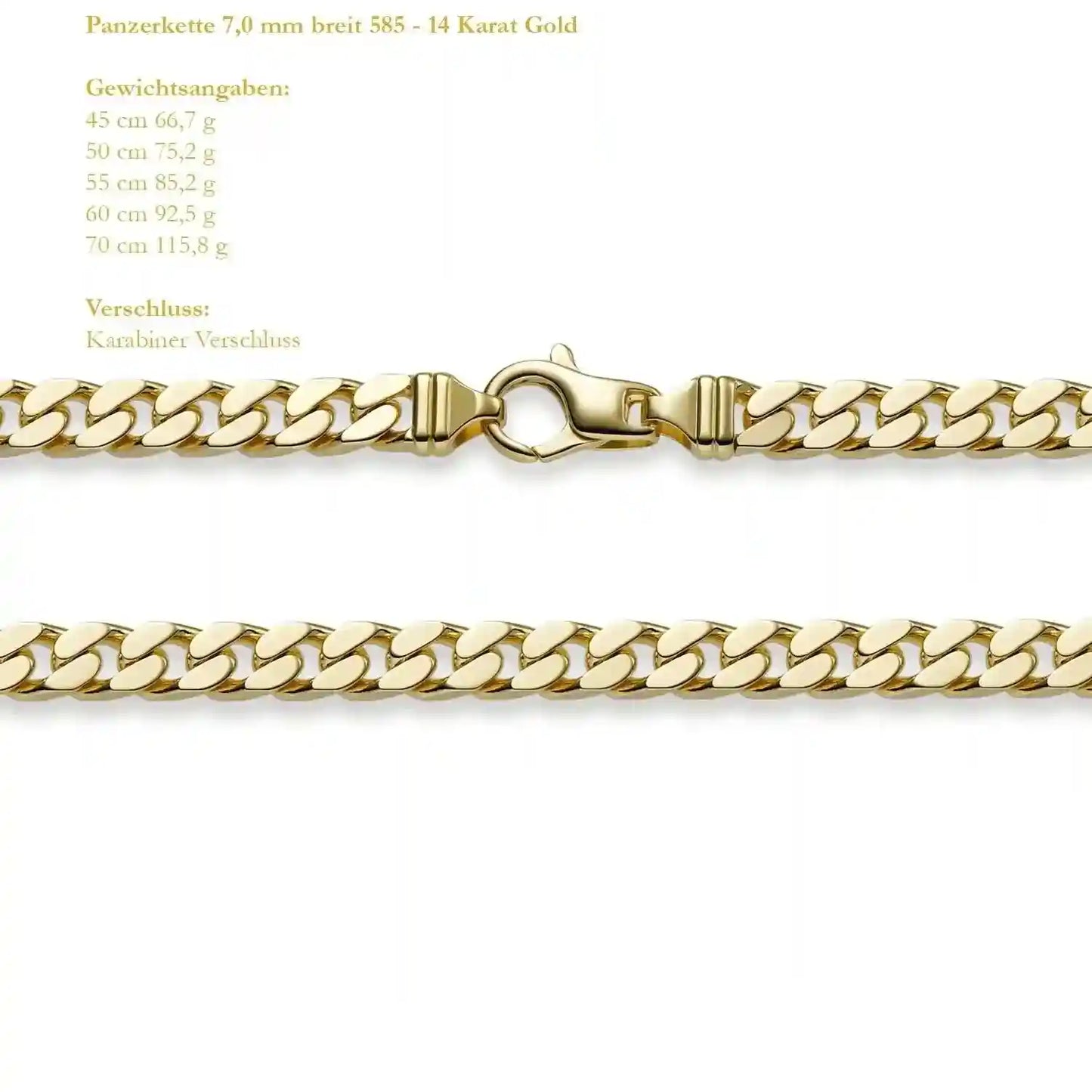 Goldkette Panzerkette Breite 7,0mm - 585-14 Karat Gold