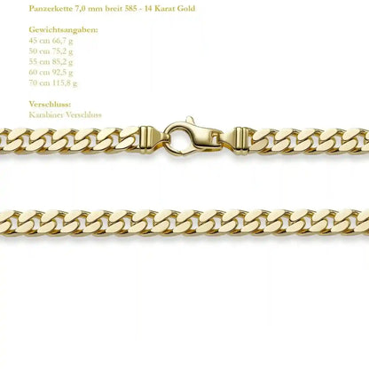 Goldkette Panzerkette Breite 7,0mm - 585-14 Karat Gold