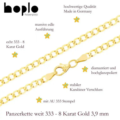 Goldkette Panzerkette Halskette 3,9 mm weit massiv 333 - 8 Karat Gold - Firma Holzenplotz - Silberketten-Goldketten.de 