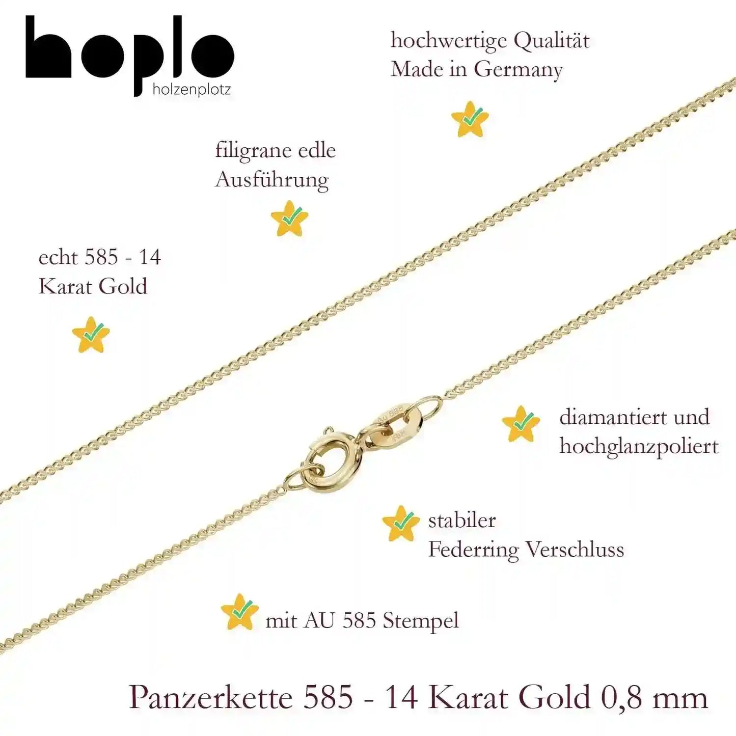 Goldkette Panzerkette Halskette Breite 0,8 mm massiv 585-14 Karat Gold