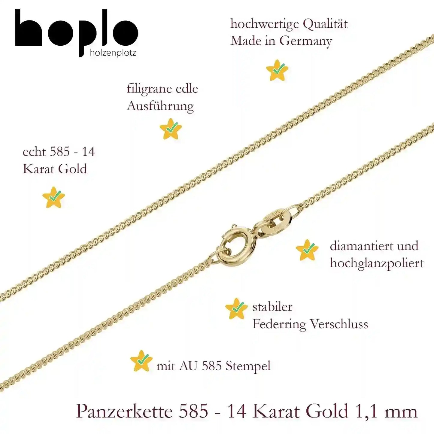 Goldkette Panzerkette Halskette Breite 1,1 mm massiv 585-14 Karat Gold