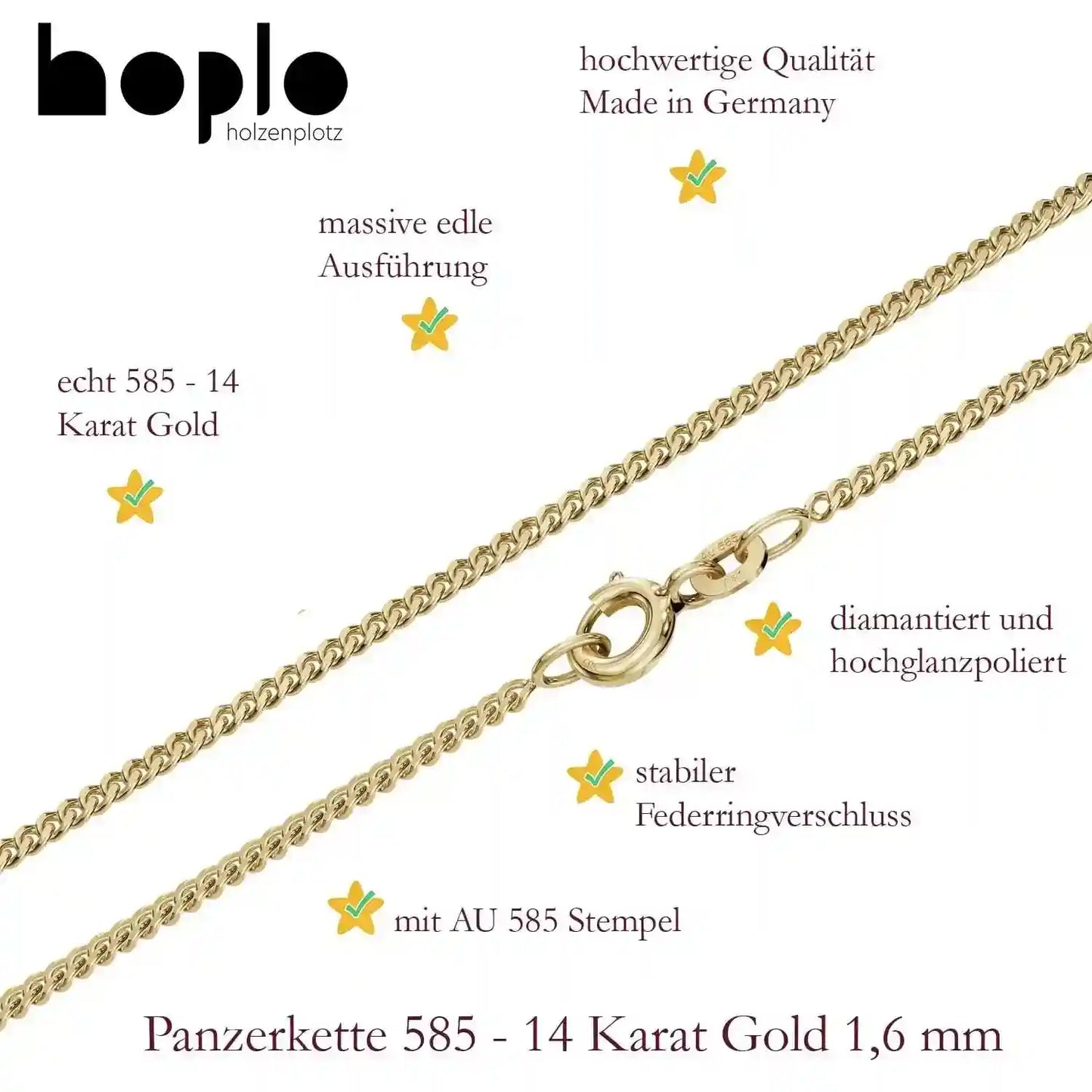 Goldkette Panzerkette Halskette Breite 1,6 mm massiv 585-14 Karat Gold