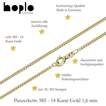 Goldkette Panzerkette Halskette Breite 1,6 mm massiv 585-14 Karat Gold