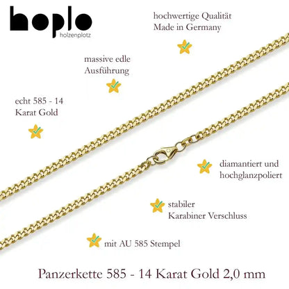 Goldkette Panzerkette Halskette Breite 2,0 mm massiv 585-14 Karat Gold