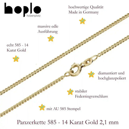 Goldkette Panzerkette Halskette Breite 2,1 mm massiv 585-14 Karat Gold - Firma Holzenplotz - Silberketten-Goldketten.de 