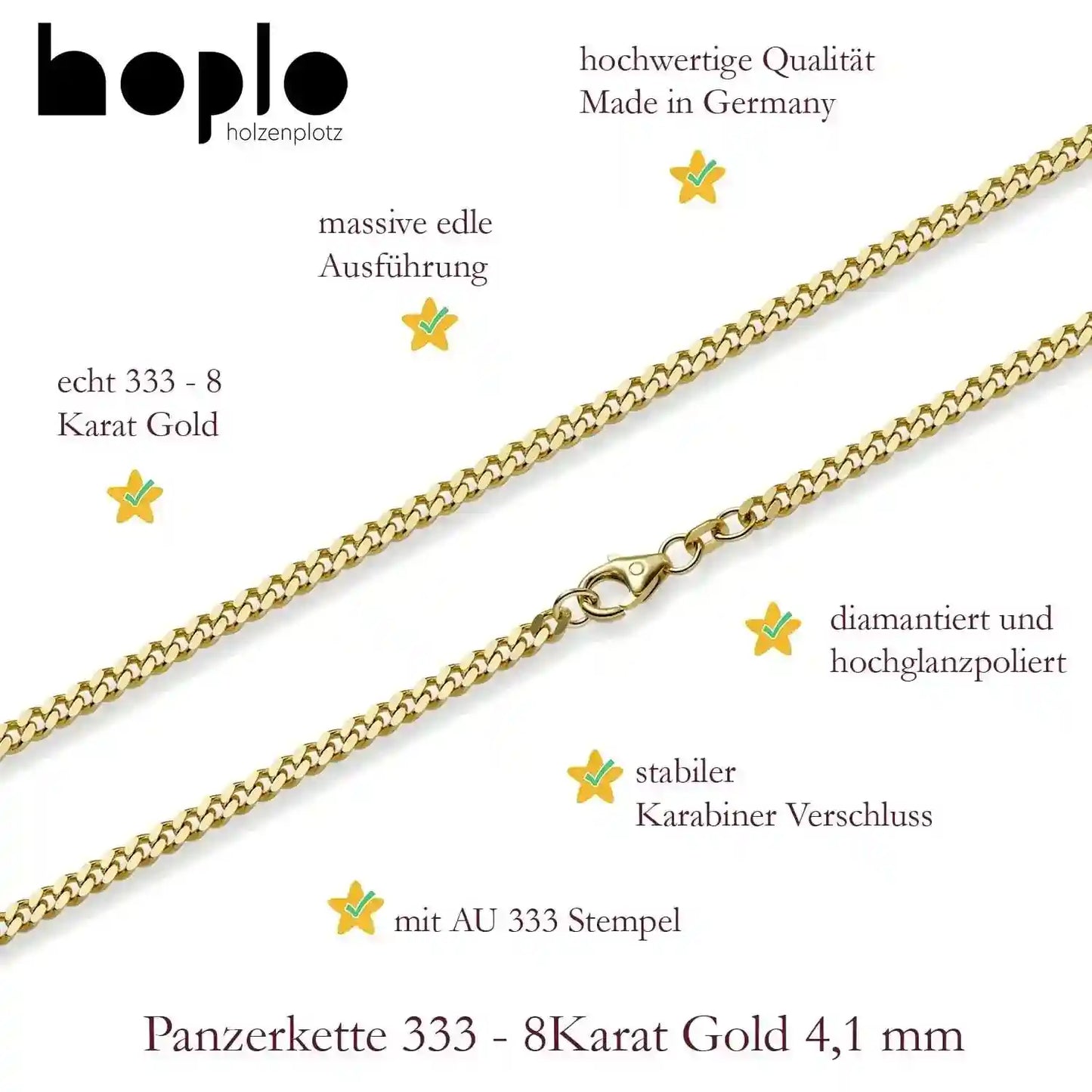 Goldkette Panzerkette Halskette Breite 4,1 mm massiv 333 -8 Karat Gold