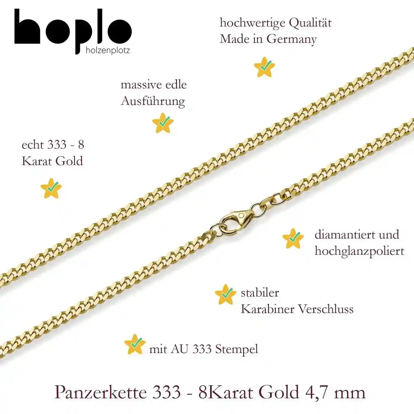 Goldkette Panzerkette Halskette Breite 4,7 mm massiv 333 -8 Karat Gold - Firma Holzenplotz - Silberketten-Goldketten.de 