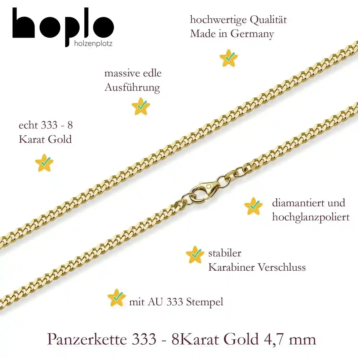 Goldkette Panzerkette Halskette Breite 4,7 mm massiv 333 -8 Karat Gold - Firma Holzenplotz - Silberketten-Goldketten.de 