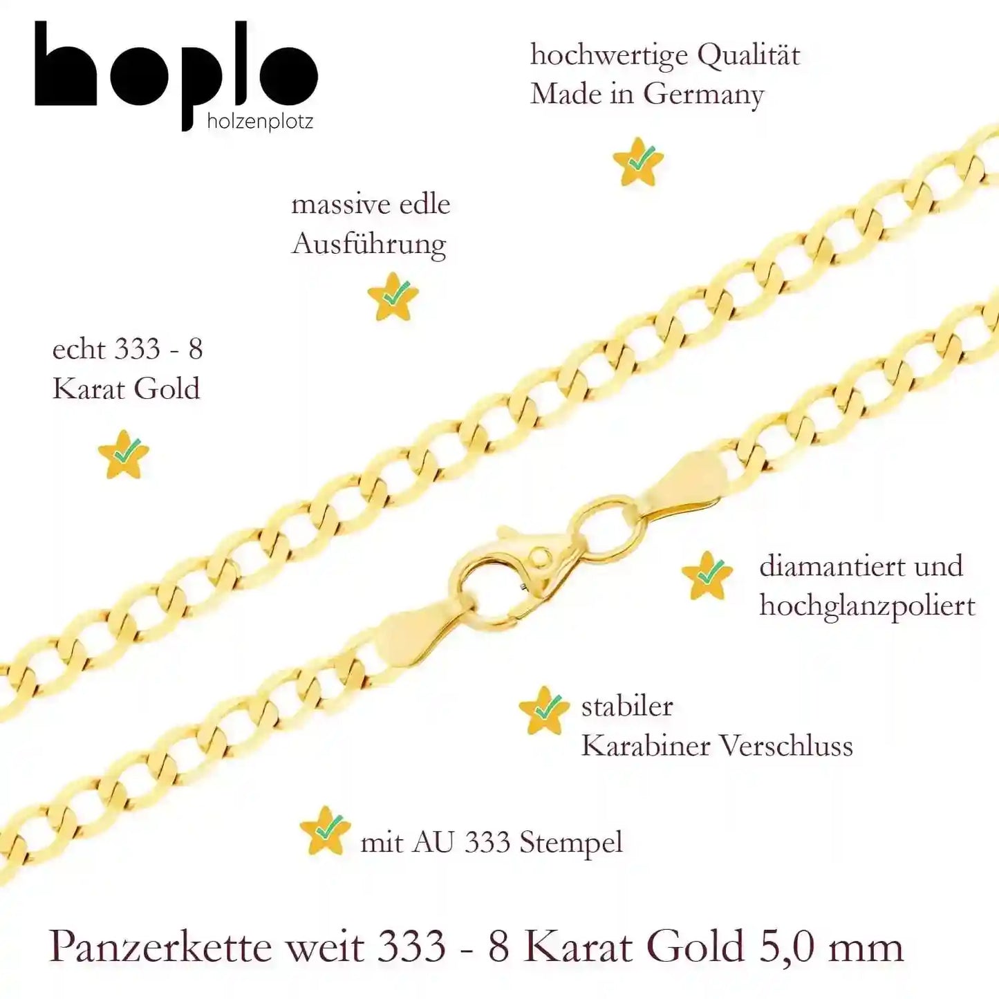 Goldkette Panzerkette Halskette Breite 5,0 mm weit 333 - 8 Karat Gold - Firma Holzenplotz - Silberketten-Goldketten.de 