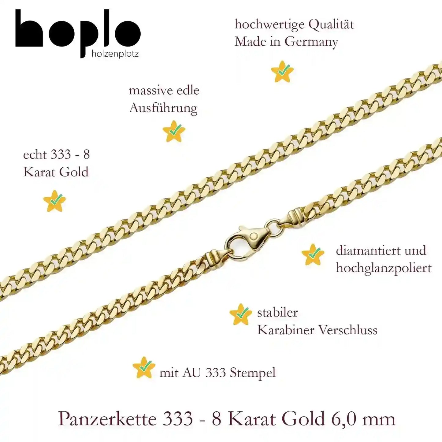 Goldkette Panzerkette Halskette Breite 6,0 mm massiv 333 -8 Karat Gold