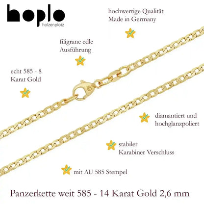 Goldkette Panzerkette weit Halskette 2,6 mm massiv 585-14 Karat Gold - Firma Holzenplotz - Silberketten-Goldketten.de 