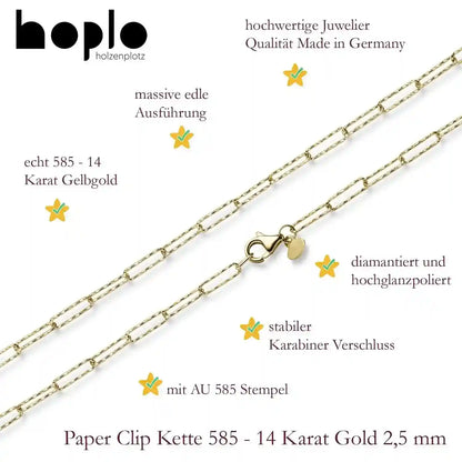 Goldkette Paper Clip Halskette Breite 2,5 mm massiv 585-14 Karat Gold