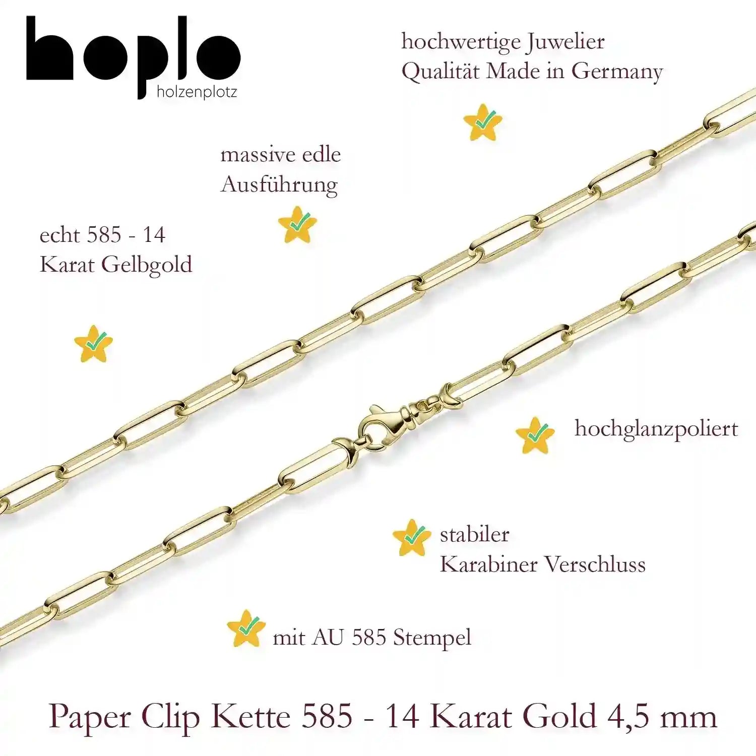 Goldkette Paper Clip Halskette Breite 4,5 mm massiv 585-14 Karat Gold - Firma Holzenplotz - Silberketten-Goldketten.de 