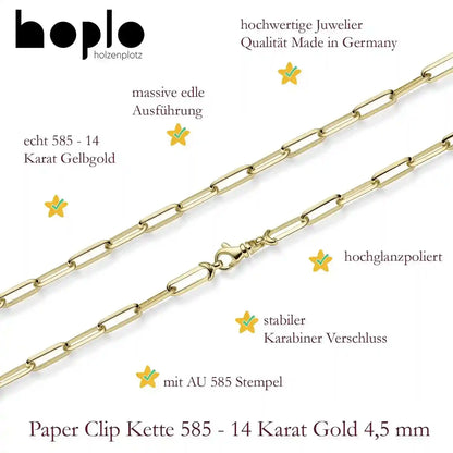 Goldkette Paper Clip Halskette Breite 4,5 mm massiv 585-14 Karat Gold - Firma Holzenplotz - Silberketten-Goldketten.de 