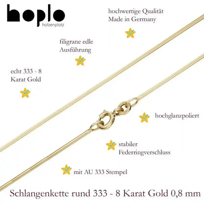 Goldkette Schlangenkette Breite 0,8mm - 333-8 Karat Gold