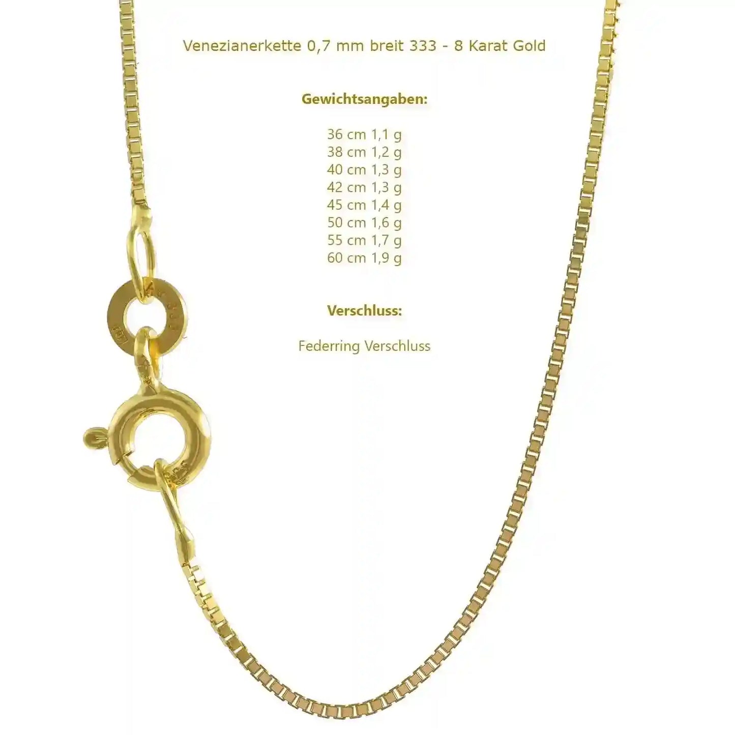 Goldkette Venezianerkette Halskette Breite 0,7 mm - 333-8 Karat Gold