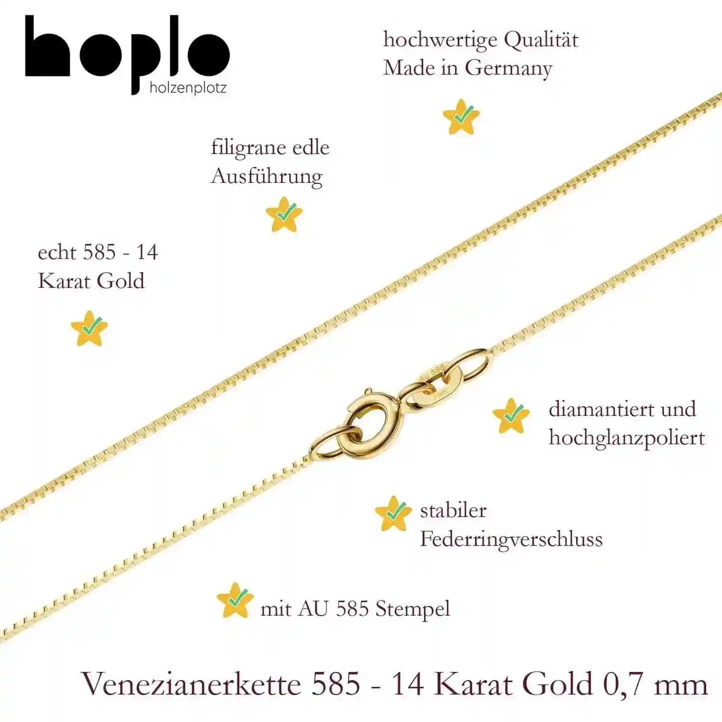Goldkette Venezianerkette Halskette Breite 0,7 mm - 585-14 Karat Gold