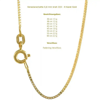 Goldkette Venezianerkette Halskette Breite 0,8 mm - 333-8 Karat Gold