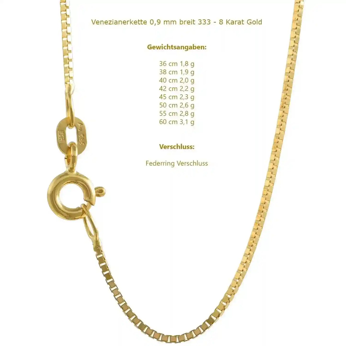 Goldkette Venezianerkette Halskette Breite 0,9 mm - 333-8 Karat Gold