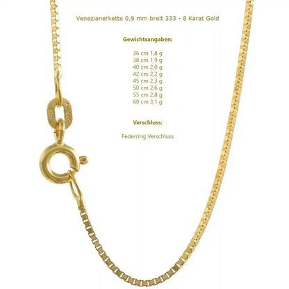 Goldkette Venezianerkette Halskette Breite 0,9 mm - 333-8 Karat Gold