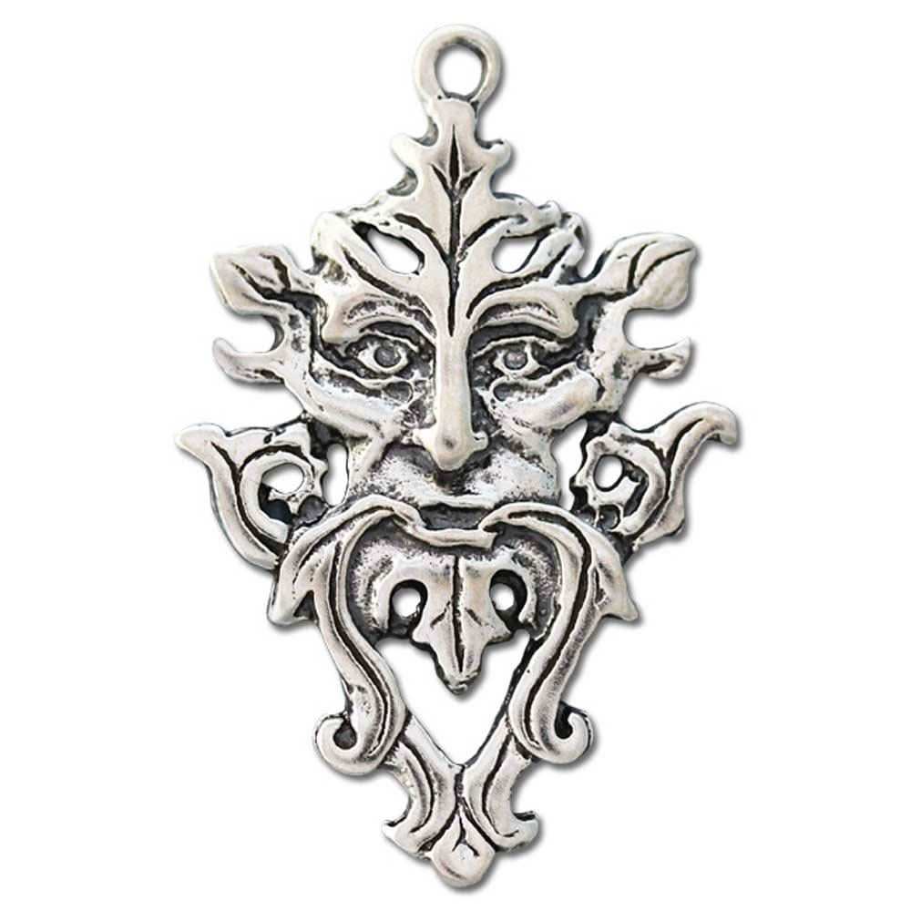 Green Man Schmuck Anhänger versilbert mit Kette Satinbeutel 22 x 35 mm - Firma Holzenplotz - Silberketten - Goldketten.de