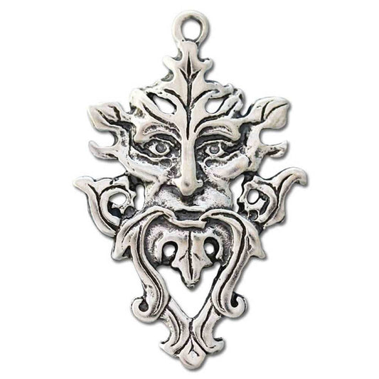 Green Man Schmuck Anhänger versilbert mit Kette Satinbeutel 22 x 35 mm - Firma Holzenplotz - Silberketten - Goldketten.de
