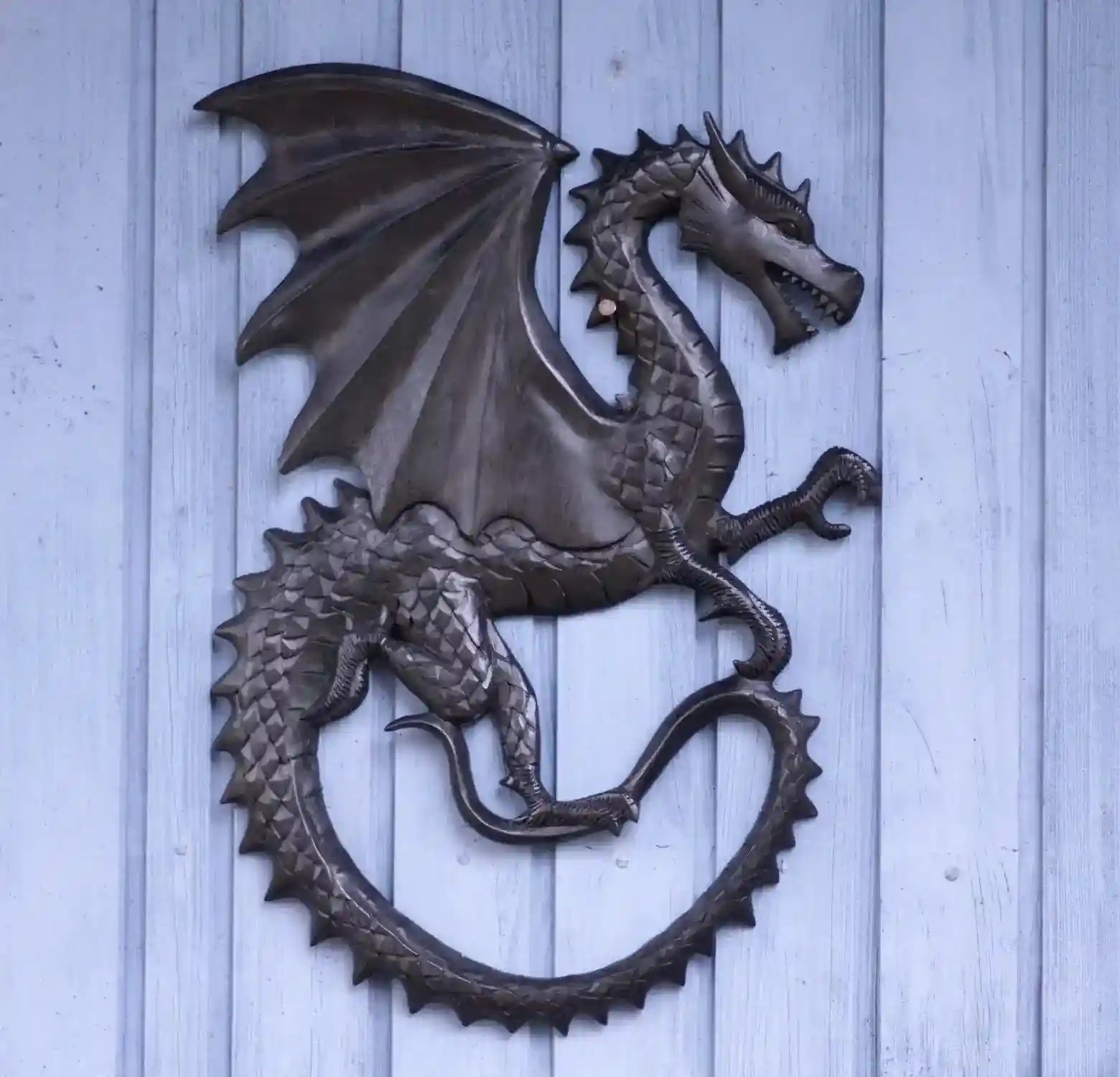 Großer Drache Schwarz Handarbeit Wandbild Holz geschnitztes Ornament W - Firma Holzenplotz - Silberketten-Goldketten.de 