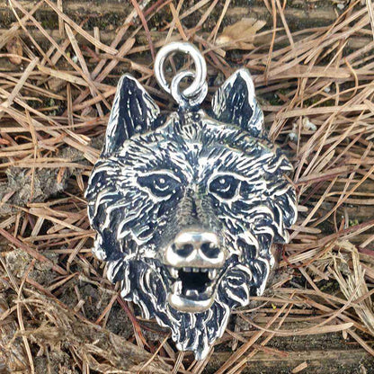 Großer Wolf Schmuck Anhänger Silber Wolfskopf Kettenanhänger Krafttier