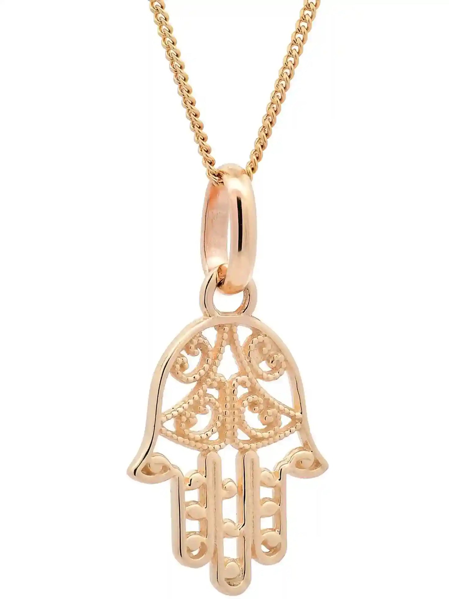 Halskette Anhänger Fatimas Hand mit 1,1 mm Goldkette 585-14 Karat Gold