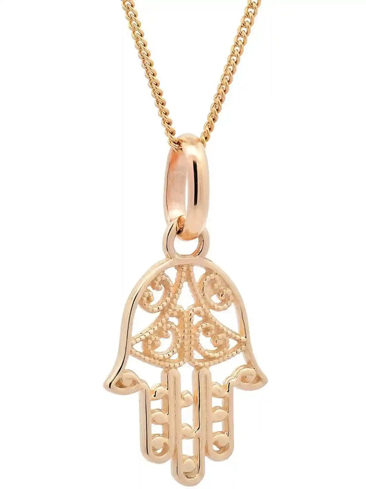 Halskette Anhänger Fatimas Hand mit 1,1 mm Goldkette 585-14 Karat Gold - Firma Holzenplotz - Silberketten-Goldketten.de 
