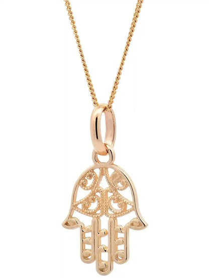 Halskette Anhänger Fatimas Hand mit 1,1 mm Goldkette 585-14 Karat Gold
