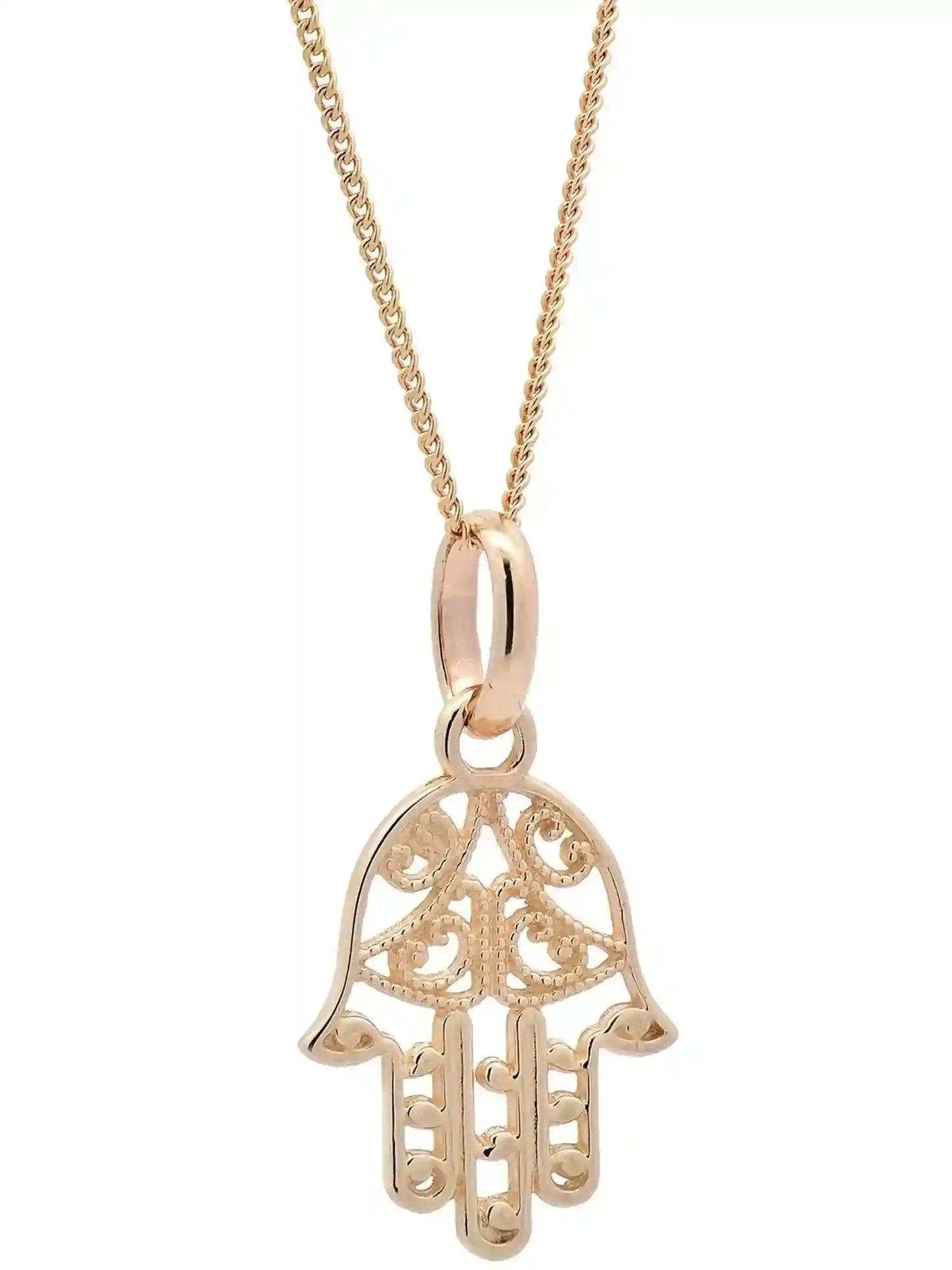Halskette Anhänger Fatimas Hand mit 1,1 mm Goldkette 585-14 Karat Gold