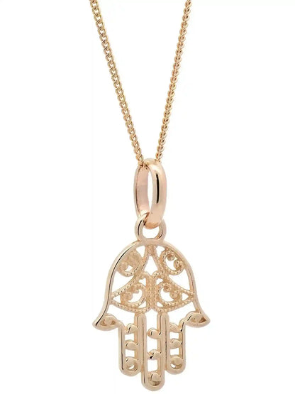 Halskette Anhänger Fatimas Hand mit 1,1 mm Goldkette 585-14 Karat Gold