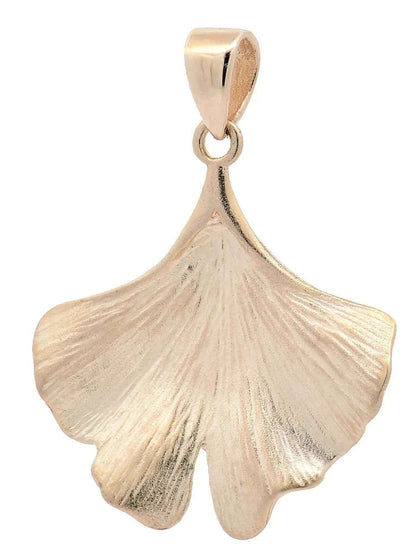 Halskette Anhänger Ginkgoblatt mit 1,1 mm Goldkette 585-14 Karat Gold