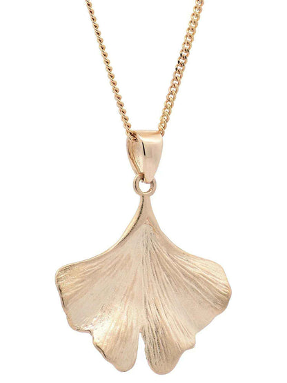 Halskette Anhänger Ginkgoblatt mit 1,1 mm Goldkette 585-14 Karat Gold