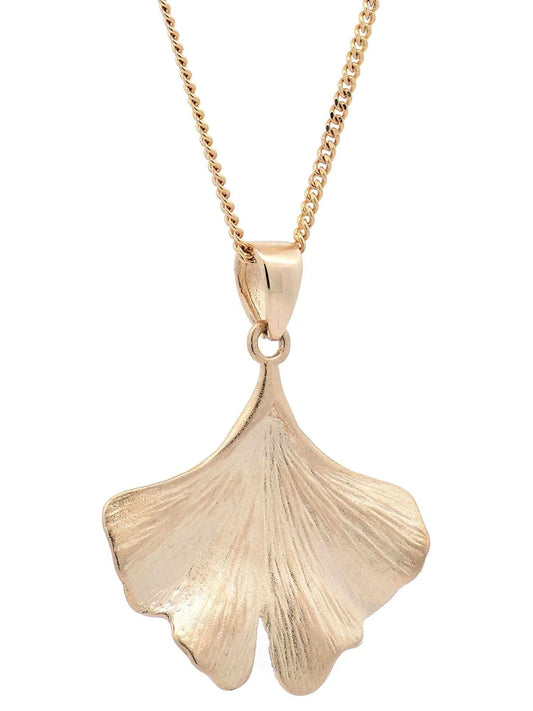 Halskette Anhänger Ginkgoblatt mit 1,1 mm Goldkette 585-14 Karat Gold