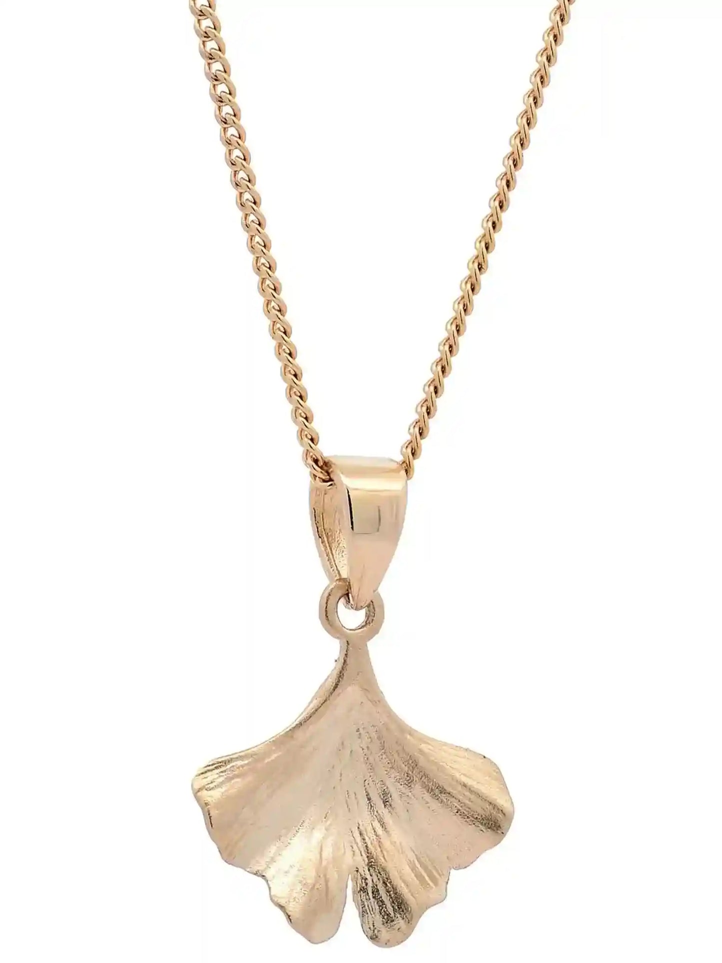 Halskette Anhänger Ginkgoblatt mit 1,1 mm Goldkette 585-14 Karat Gold - Firma Holzenplotz - Silberketten-Goldketten.de 