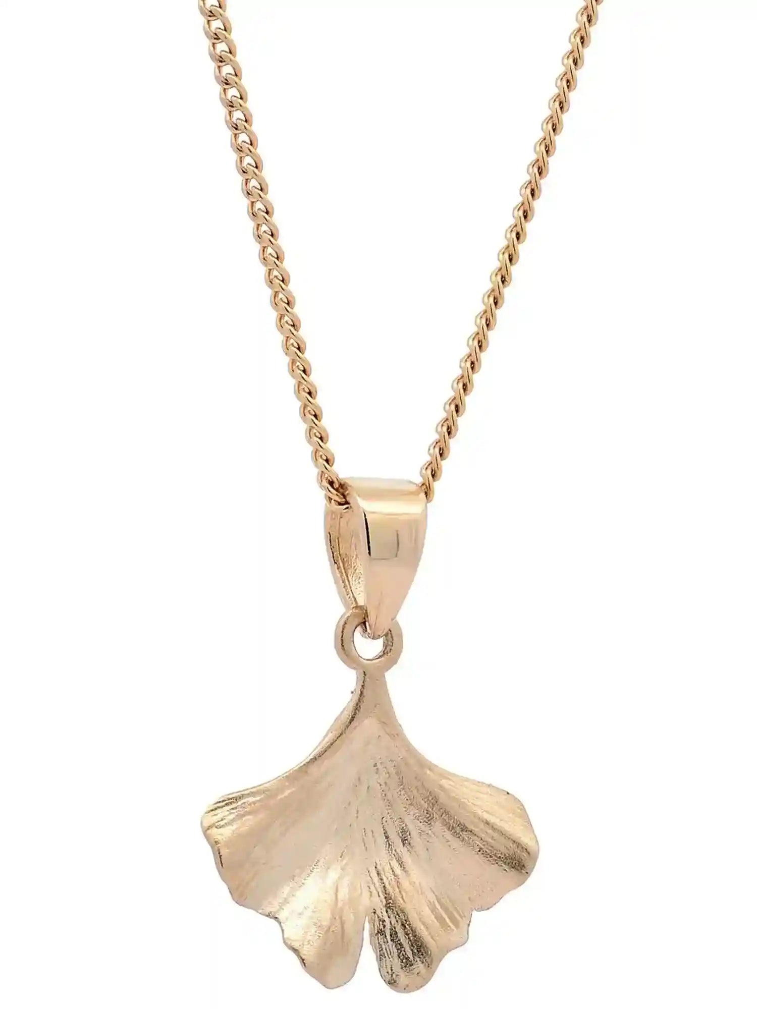 Halskette Anhänger Ginkgoblatt mit 1,1 mm Goldkette 585-14 Karat Gold - Firma Holzenplotz - Silberketten-Goldketten.de 