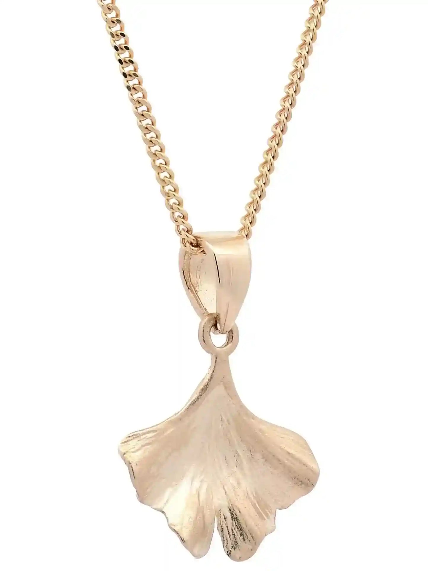 Halskette Anhänger Ginkgoblatt mit 1,1 mm Goldkette 585-14 Karat Gold - Firma Holzenplotz - Silberketten-Goldketten.de 