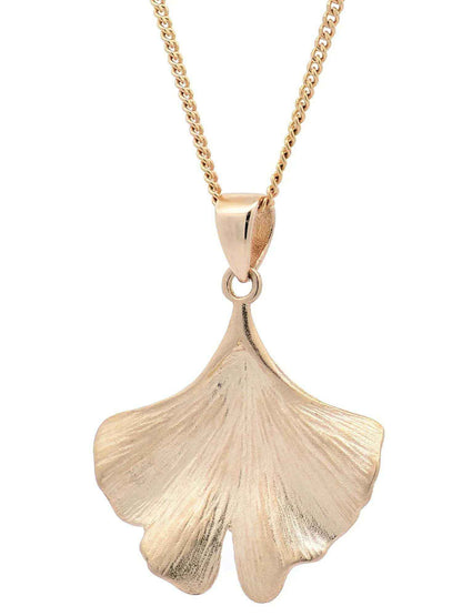 Halskette Anhänger Ginkgoblatt mit 1,1 mm Goldkette 585-14 Karat Gold